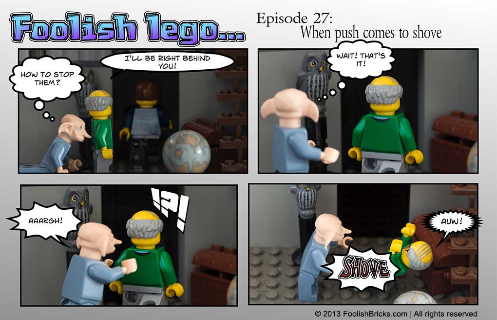 lego brick comic - Barry goes through the gate, but Noldor pusher Strabo to the side just when he wanted to enter too