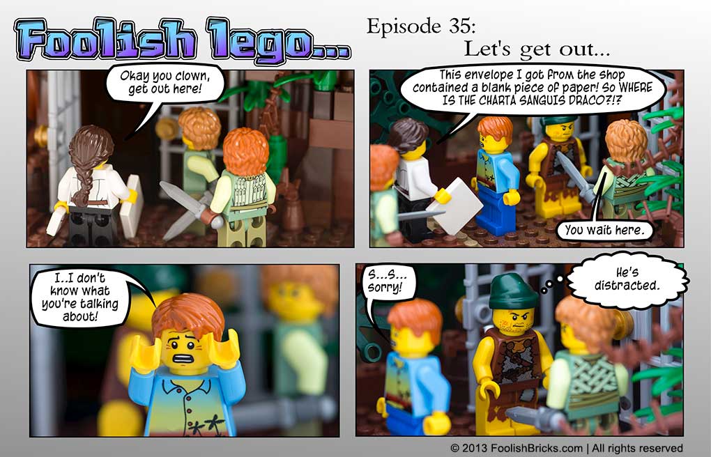 lego brick comic - Amida wants to know from darryl where the Charta sanguis draco is. Bagu sees an opportunity to escape