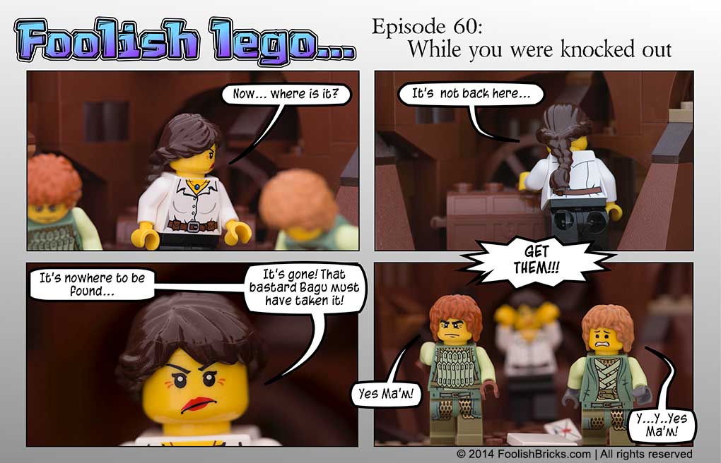 lego brick comic - Amida and her guards go after Darryl and Bagu