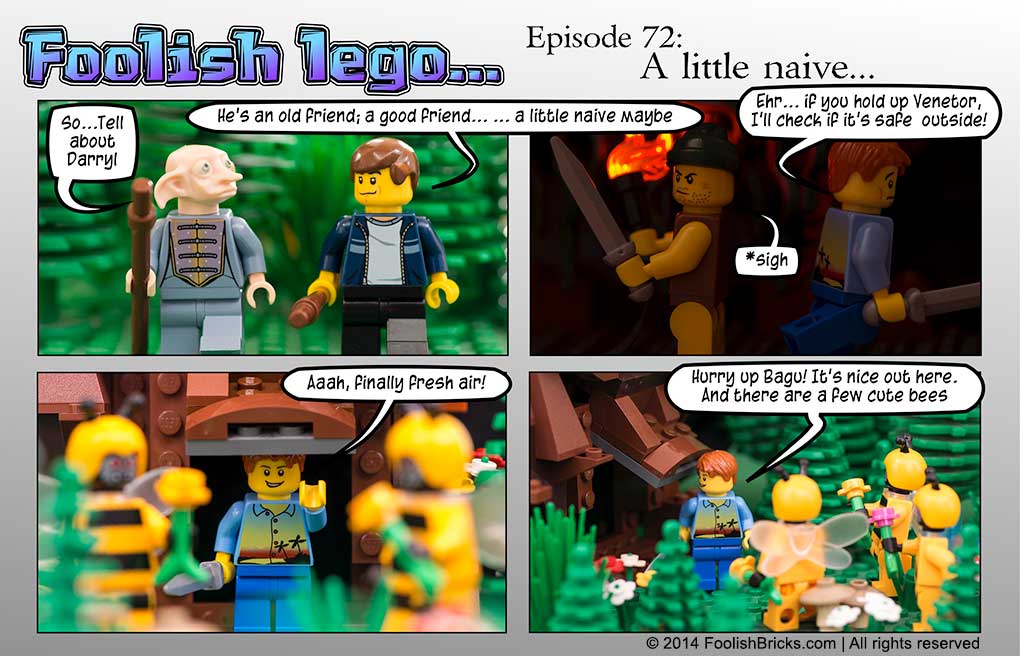 lego brick comic - Darryl leaves the tunnel and finds a couple of giant Eno-bees