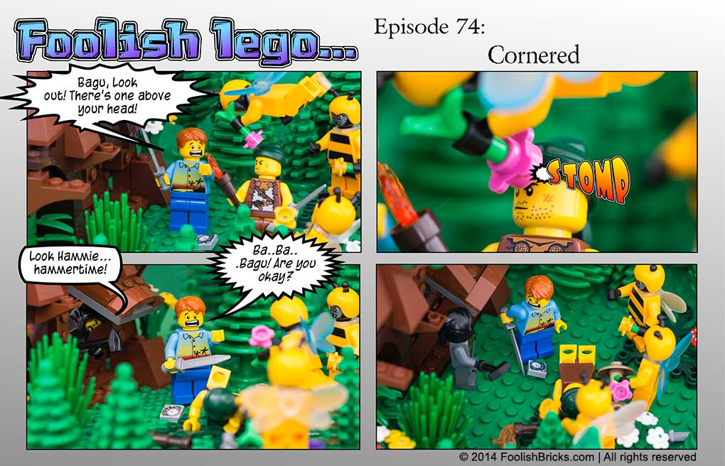 lego brick comic - Bagu is taken down by the Eno-bees, Venator arrives, Darryl panics