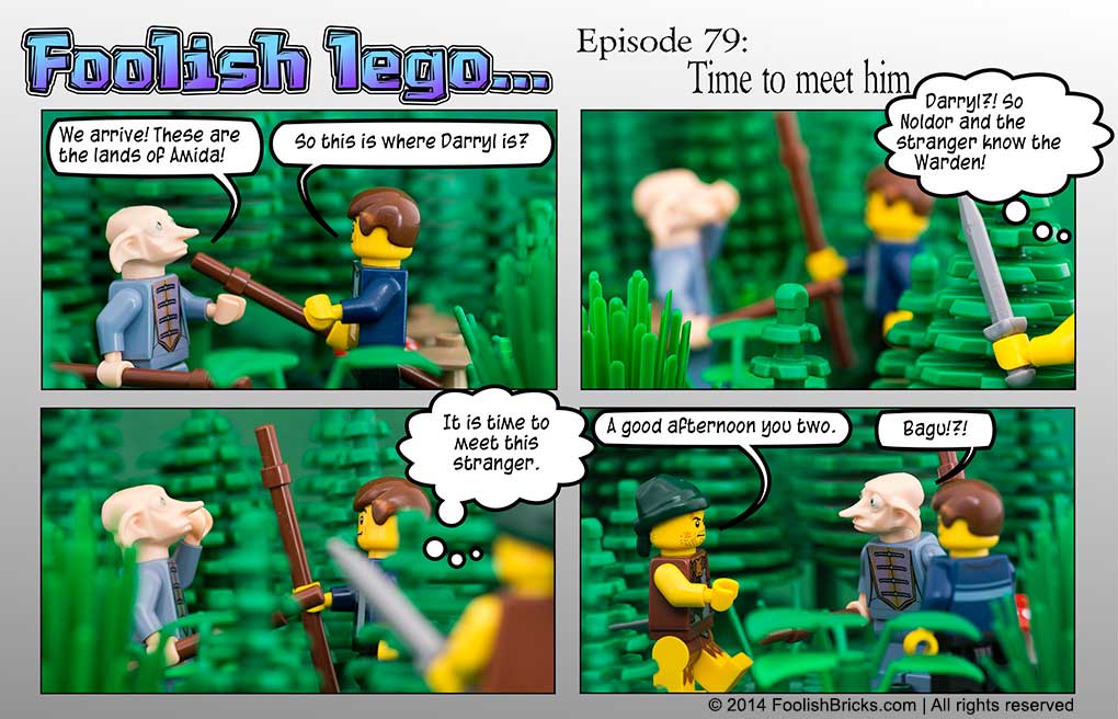 lego brick comic - Bagu overhears Noldor and Barry talking about Darryl and decides to meet Barry