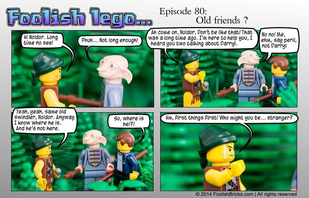 lego brick comic - Bagu meets Noldor again and asks who Barry is.