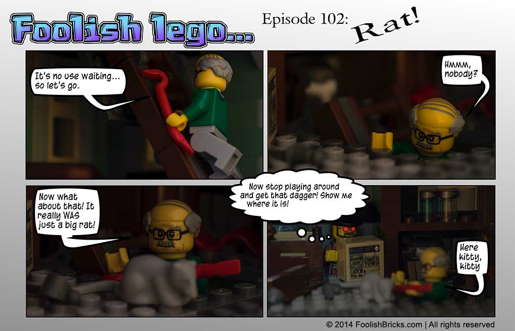 lego brick comic - Strabo finds a rat in the attic, and Scondite is hiding