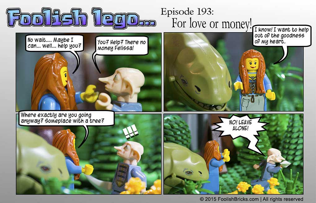 lego brick comic - Fellisa tries to convince Noldor she want to help out of goodness... and fails