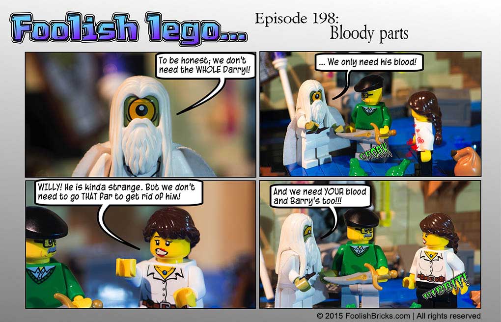 lego brick comic - Willy explains he needs Darryl's, Barry's and Amida's blood