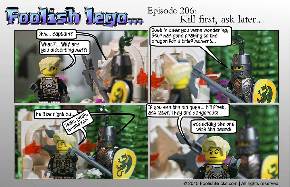 lego brick comic - The dragon captain instructs his guards to kill everyone that comes near on sight.