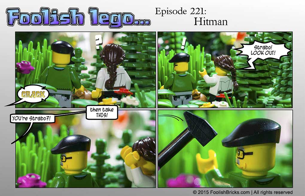 lego brick comic - Strabo gets hit by Hammie