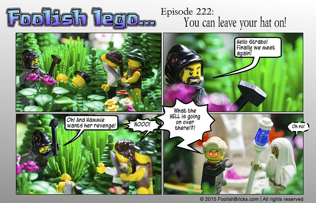 lego brick comic - Strabo gets hit by Venator who is about to hit Strabo in the head again with Hammie