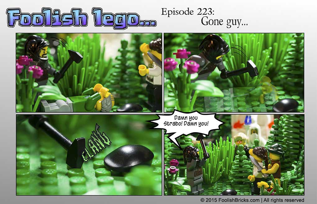 lego brick comic - Because his cap fell of, Strabo gets send back to Brickearth