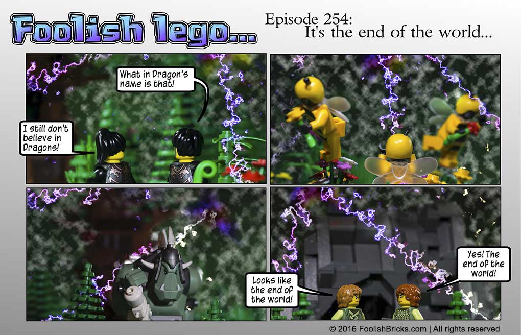 lego brick comic - the world of Eno is destroyed by the dark clouds