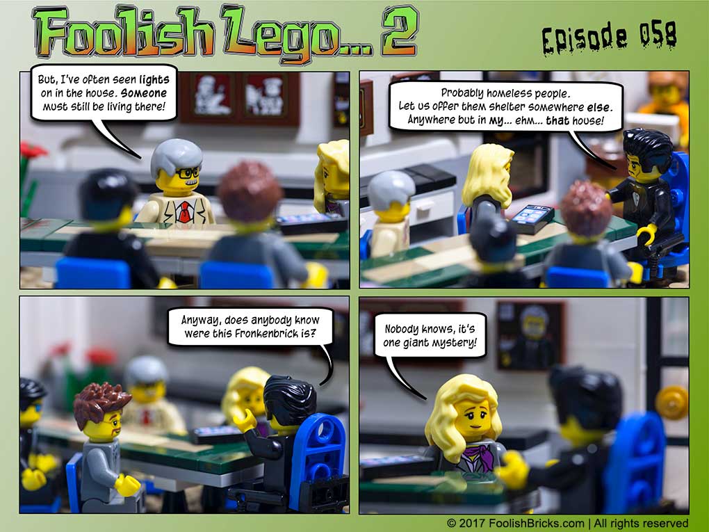 lego brick comic - nobody knows where Fronkenbrick is