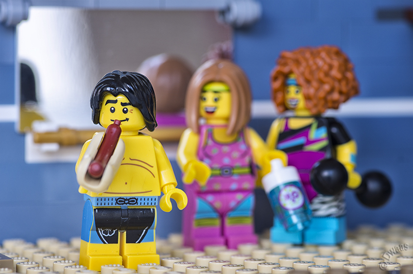 lego working out fitness eating sausage fun