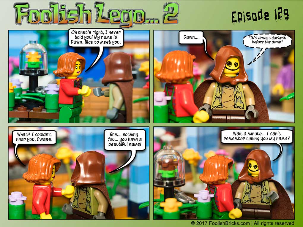 lego brick comic - Dwaas and dawn introduce themselves to each other