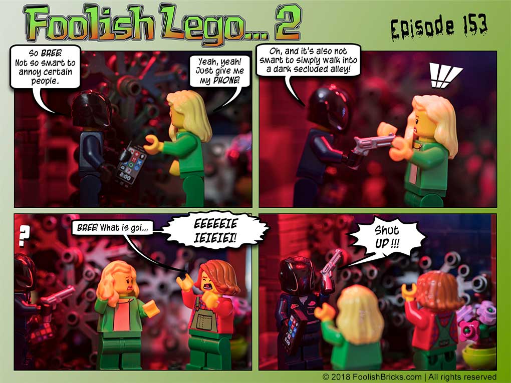 lego brick comic - Dawn walks in on Bree and her attacker and screams