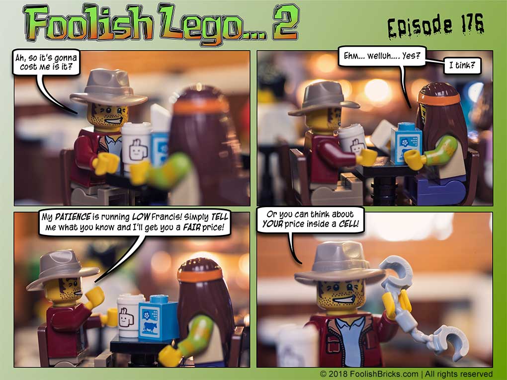 lego comic - Francis overplays his hand at the coffeeshop and faces imprisonment