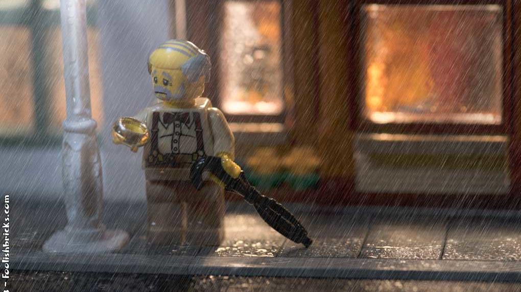 Lego photography - Lonely elderly rain