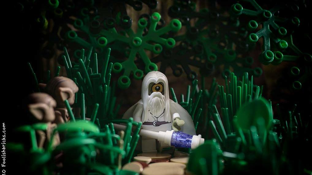 brick photography - Wizard in the woods watched by monsters