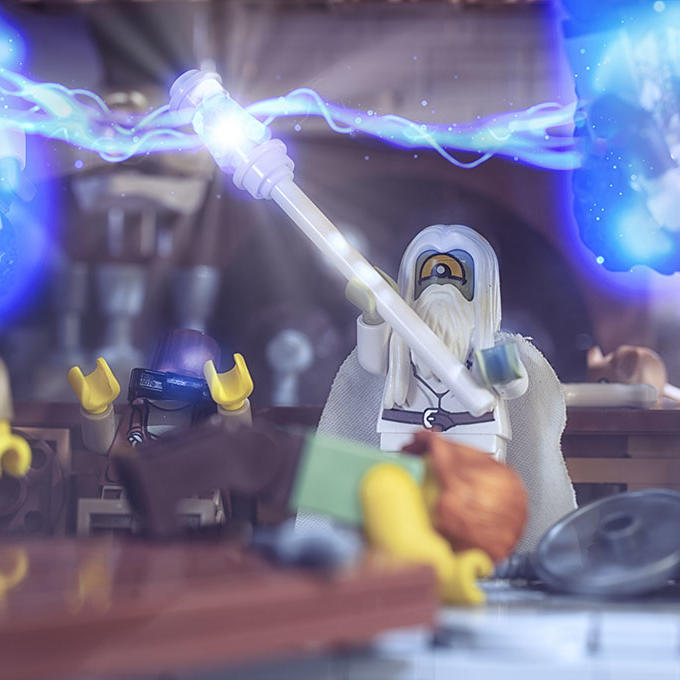 Lego photography - wizard magic tavern fight